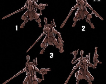 May include: A collection of five brown, futuristic robot figures in various poses. Each figure has a mask, backpack, and weapon. The word "POSES" is at the bottom left of the image, and the text "REMAKERS" is at the top right.
