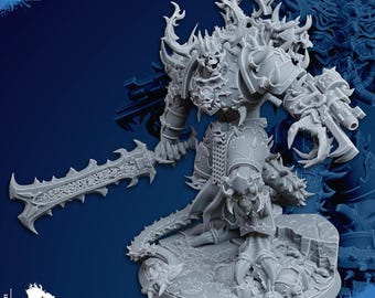 Demonic Chaos Lord – GHAMAK | Heretic Knights Daemon Warlord | Sci-Fi Wargame Miniature | 60mm Resin