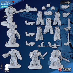 Może przedstawiać: Kolekcja niepomalowanych, szarych figurek i komponentów, w tym żołnierzy z różną bronią i zbroją. Obraz zawiera tekst "Supports Ready" oraz wymiary 40 mm szerokości i 38 mm wysokości.