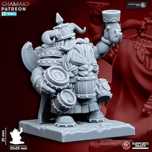 Dwarf Master Brewer Hero – Ghamak | Dwarf Ale Master with Drinking Horn | Fantasy Dwarf Character Miniature | Resin Tabletop Model