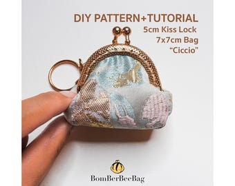 DIY Mini Monedero Con Cierre De Beso PDF Patrón Y Tutorial, Cierre De 5CM Con Bolsa De 7x7CM, Tutorial En Inglés / Italiano