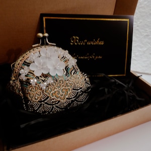 Porte-monnaie antique impérial brodé fait main, portefeuille étanche à fermeture à baiser, cadeau pour elle, cadeau personnalisé