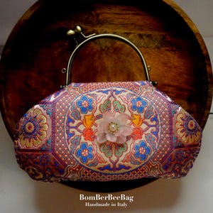 Handmade Brocade Kiss Lock Clutch: Vintage Style Evening Bag