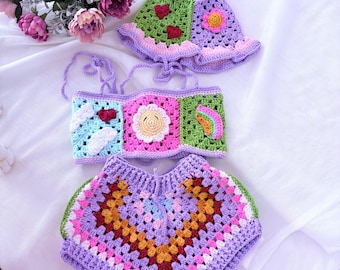Handgemaakte biologisch gehaakte babybikini, zomeroutfit