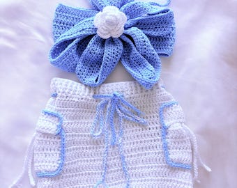 Handgemaakte gehaakte babybikiniset, badpakoutfit van biologisch katoen