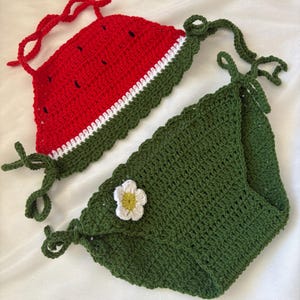 Rot häkeln Baby Bikini Set, häkeln Sommer-Set, Baby-Mädchen häkeln Bikini, Sommer-Foto-Outfit, häkeln Baby-Badeanzug, rotes Gänseblümchen Bikini