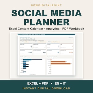 Social Media Planner Spreadsheet: Excel Content Calendar Template, Analytics Tracker and PDF Workbook
