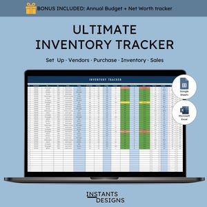 Inventory Sheet Tracker for Excel and Google Sheets | Manage Stock, Sales, Product Levels, and Reorder Points for Business Success