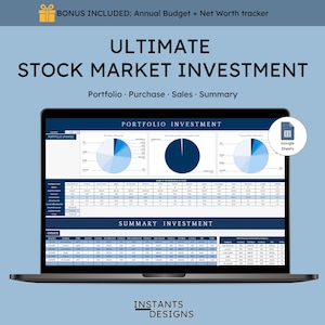 Stock Market Investment Tracker Google Sheets | FIFO Capital Gains Spreadsheet | Portfolio Tracker & Investment Planner | Digital Download