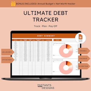 Debt Tracker Google Sheets Only | Snowball & Avalanche Methods | Monthly Budget and Payment Planner | Credit Card, Loan, Mortgage Payoff