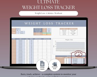 Weight Loss Tracker Excel & Google Sheets | Calories Tracker | Workout Planner | Fitness Tracker Spreadsheet | diet planner
