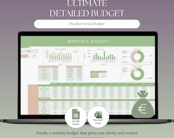 Detailed Budget Planner | Google Sheets, Excel Finance Tracker (Digital Download)