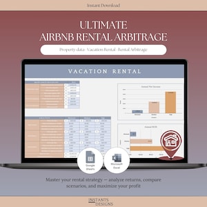 Airbnb Arbitrage Calculator Excel Google Sheets Rent to Rent Deal Analyzer Short Term Rental Property Income ROE Spreadsheet Real Estate