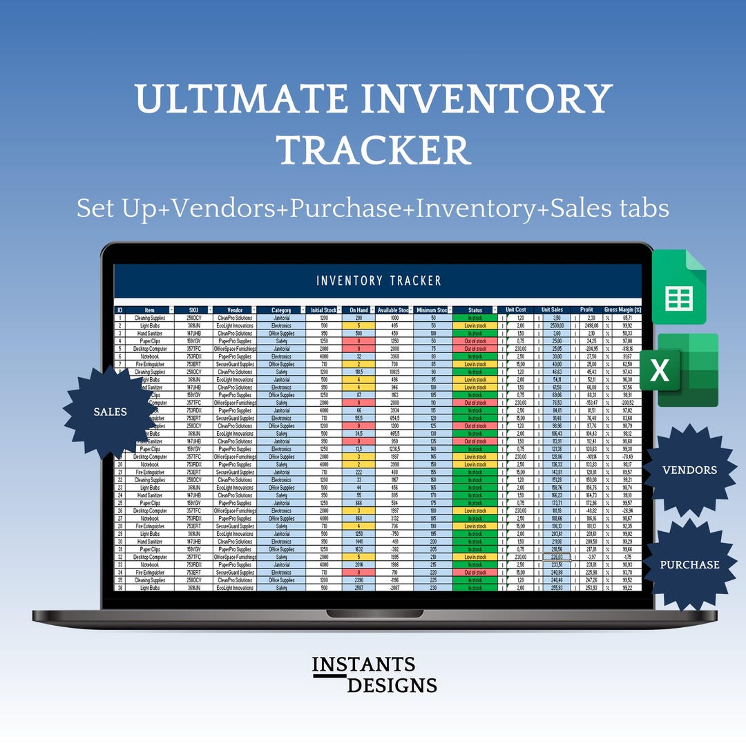 Inventory Control Tracker for Excel and Google Sheets | Manage Stock ...