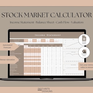 Hoja de cálculo para análisis de acciones, calculadora de valor intrínseco, hojas de cálculo de Google, Excel, valoración de empresas, ratios financieros, herramienta de inversión