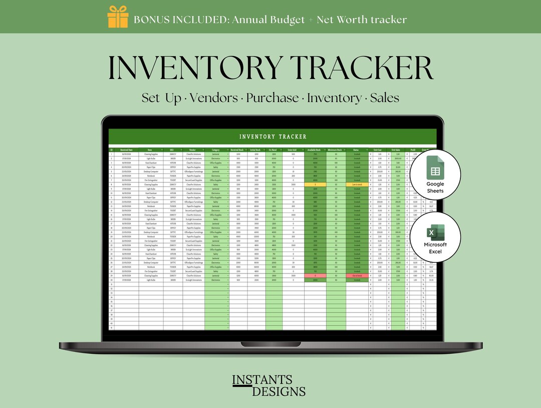 Automated Inventory Spreadsheet Excel Google Sheets Stock Tracker ...