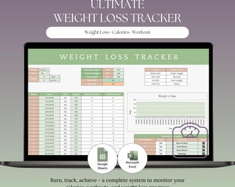 Weight Loss Tracker Spreadsheet | Calories, Workout, Fitness Log (Digital Download)