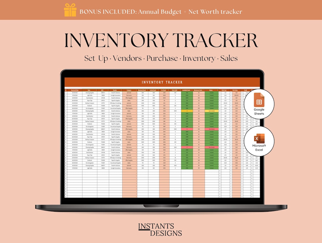 Automated Inventory Spreadsheet Excel Google Sheets Stock Tracker ...