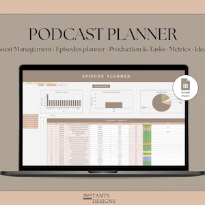 Aesthetic Podcast Planner Google Sheets | Minimalist Episode Calendar & Automated Guest Tracker | Digital Content Organizer with Task Log