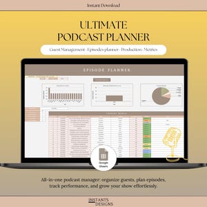 Aesthetic Podcast Planner Google Sheets | Minimalist Episode Calendar & Automated Guest Tracker | Digital Content Organizer with Task Log