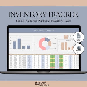 Geautomatiseerde voorraadspreadsheet Excel Google Spreadsheets Voorraadtracker Productlijst Logboek wederverkopers Supply Chain Manager Magazijnsjabloon