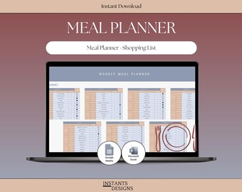 Google Sheets & Excel Meal Planner | Weekly Food Planner Spreadsheet | Automatic Grocery List | Digital Meal Planning Template for Families