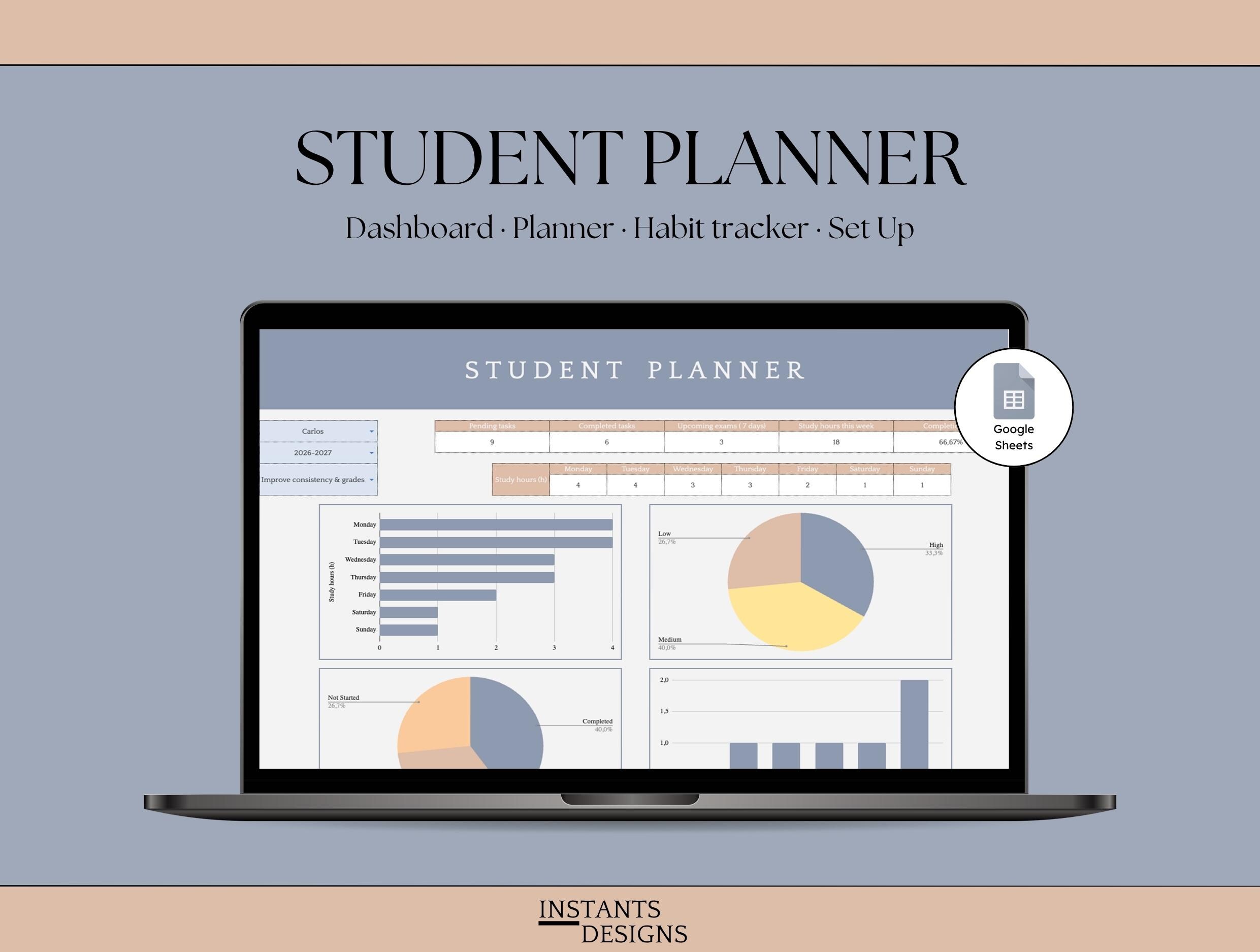 Student Planner Google Sheets | School Planner Template | Assignment ...