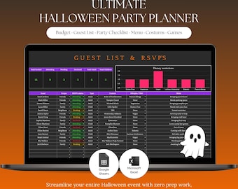 Halloween Party Planner Spreadsheet, Budget Tracker, Guest List, Menu, Games (Digital Download)