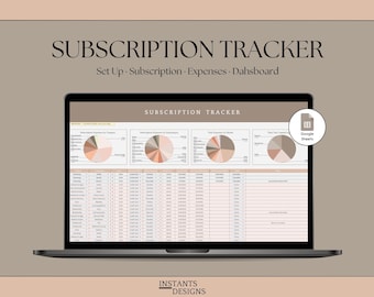 Rastreador de suscripciones estético para nómadas digitales / Hoja de cálculo de gastos minimalista en tonos beige / Organizador de facturas mensuales sencillo / Plantilla neutra