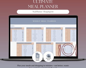 Weekly Meal Planner Spreadsheet | Automatic Grocery List (Digital Download)