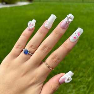 10 pieces Kitty Nails Cute Nails Girly Nails Press On Nails Reusable Nails