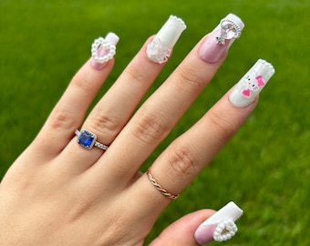 10 pieces Kitty Nails Cute Nails Girly Nails Press On Nails Reusable Nails