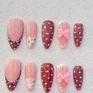 10 pieces Fawn cute Coquette Nails Cute Nails Girly Nails Press On Nails Reusable Nails Vacation Nails