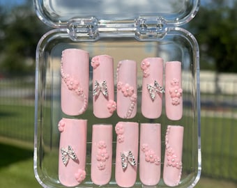 10 Stück Süße Rosa Schmetterling Nägel Süße Nägel Girly Nägel Press On Nägel Wiederverwendbare Nägel Urlaubsnägel