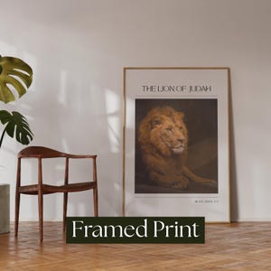 Framed Christian Scripture Wall Art – “The Conquering King” | Lion of Judah Print | Unique Christian Wall Art (Framed)