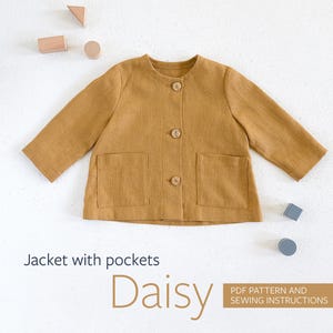 PDF sewing pattern for jacket, Jacket pattern, Girl&#39;s or Boy&#39;s PDF short jacket sewing Pattern, 3 -11 years. In English
