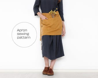 Apron sewing pattern, Short apron sewing pattern, wrap apron pattern PDF, Linen apron