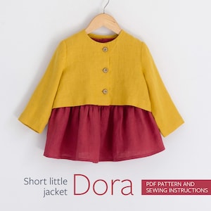 PDF sewing pattern for jacket, Jacket pattern PDF, Girl&#39;s PDF short jacket sewing Pattern, 3 -11 years. In English