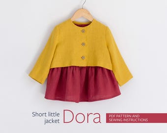 Patrón de costura en PDF para chaqueta de niña. Preciosa chaqueta para niñas de 3 a 11 años. En inglés.