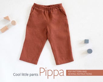 Patrón de pantalones para niños, Patrón de pantalones con bolsillos para niños pequeños en PDF, Patrón de pantalones para niñas o niños, 3-10 años, Costura de pantalones para niños