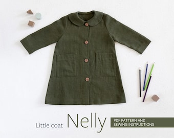 Girl's coat pattern, Kid's jacket pattern with pockets, Toddler jacket sewing pattern, Girl's jacket pattern 6-11 Years, only in EN