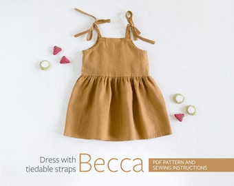 Patrón de costura en PDF del vestido Becca para niña de 2 a 6 años. Vestido de verano para niña con tirantes. Patrón de costura fácil para niñas principiantes