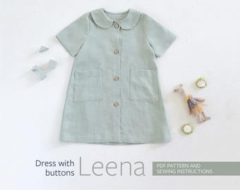 Girl's dress pattern, Kid's dress pattern with pockets, Toddler dress sewing pattern, Girl's robe Pattern 6-11 Years, DRESS PATTERN