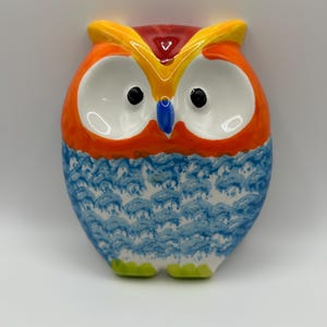 Ceramic Owl Wall Decor Orange Blue Hand-Painted Portugal