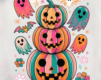 Preppy Neon Halloween Pumpkin Ghost PNG, Coquette Halloween Bow png, Fall Bat Ghost PNG, Girly Spooky Pumpkin Sublimation, Cute Halloween