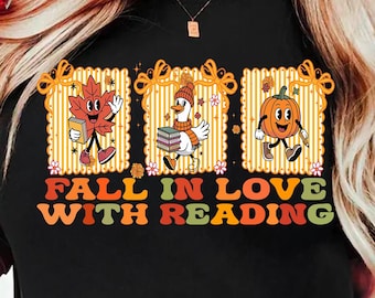 Innamorati della lettura, Insegnante retrò autunno png, Design maglietta insegnante autunno, Insegnante fantastico png, Regalo per insegnante, Insegnante zucca png