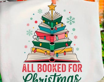 All Booked for Christmas PNG – Coquette Book Stack Art – Festive Teacher Gift – Cozy Book Lovers tis the season – Preppy Bookish Holiday PNG