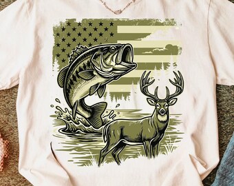 Whispers of the Wild Life – Bass Fishing & Deer Hunting PNG – Rustic Outdoorsman Sublimation Design – Nature Lover Digital Download