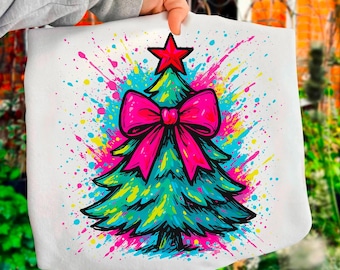 Preppy Christmas Png, Colorful Coquette Christmas Tree Png, Holly Jolly Png, Pink Christmas Png, Merry and Bright Png, Merry Christmas Png