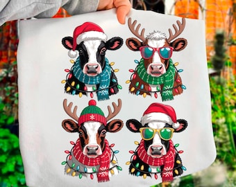 Mooey Christmas Png, Funny Farm Animal Png, Cow Christmas Lights Png, Western Christmas Png, Trendy Santa Png, Christmas Sublimation Design